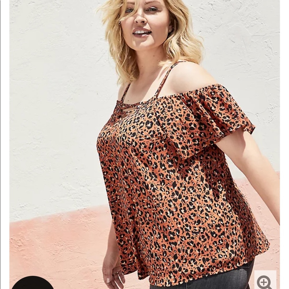 Torrid Cold Shoulder Blouse Georgette Leopard